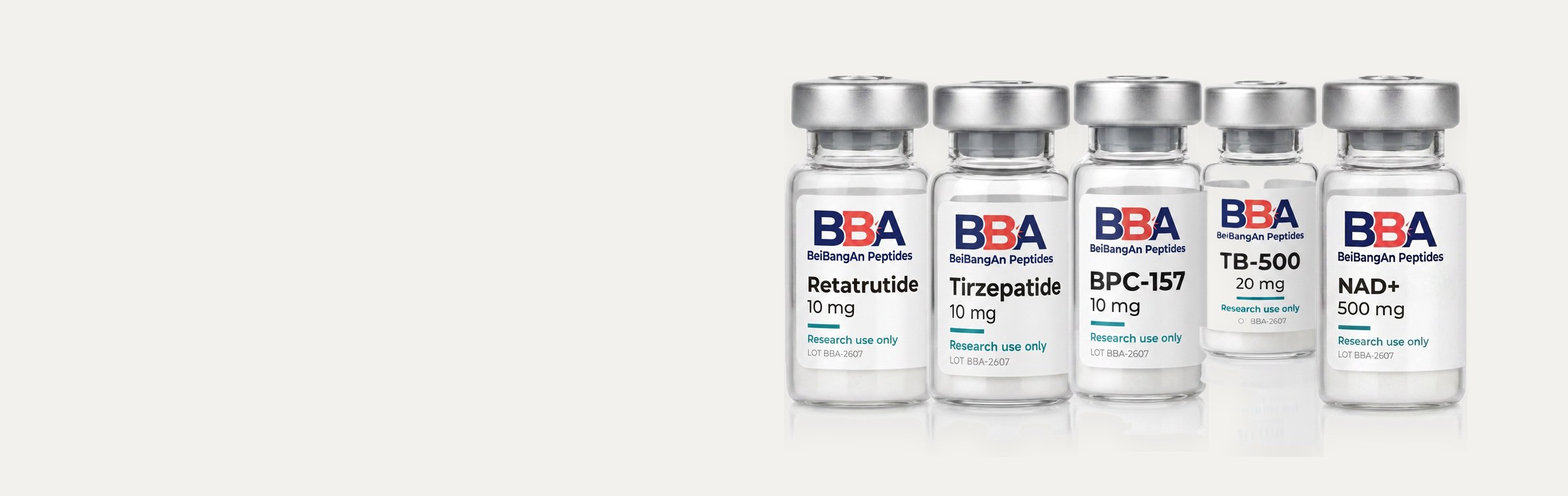 Real BBA stock — bulk research vials at the BBA warehouse